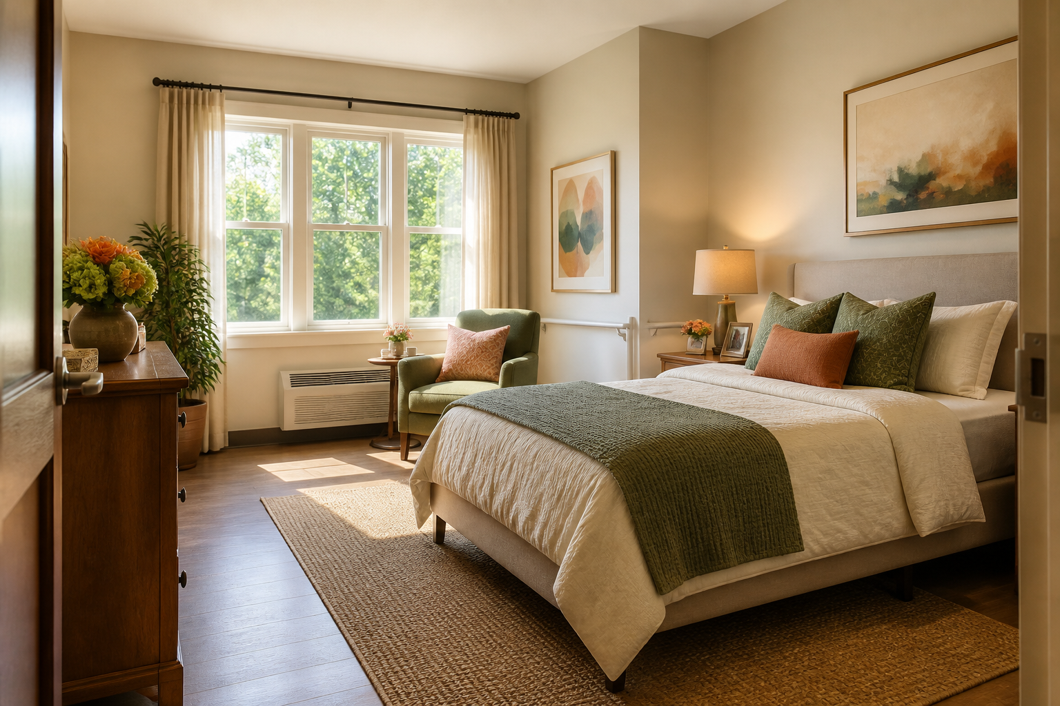 A warm and accessible private bedroom